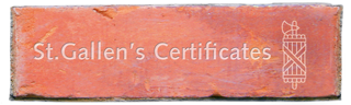 Brick plaque with the inscription «St.Gallen Certificates» and the Canton St.Gallen symbol. Refers to certified training qualifications at the Management School St.Gallen.