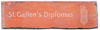 Brick plaque with the inscription «St.Gallen Diplomas» and the Canton St.Gallen symbol. Refers to diploma-level training qualifications at the Management School St.Gallen.