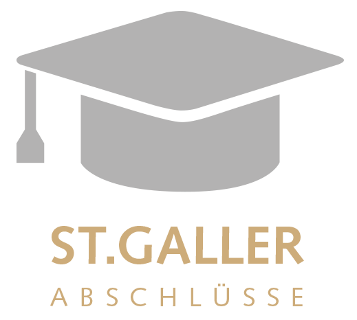 Logo der St.Galler Abschlüsse mit einem grauen Doktorhut-Symbol und der Beschriftung «St.Galler Abschlüsse». Symbolisiert erfolgreiche Weiterbildungsabschlüsse an der Management School St.Gallen.